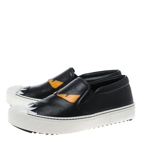 Fendi Monster Slip On Sneakers In Black Leather 